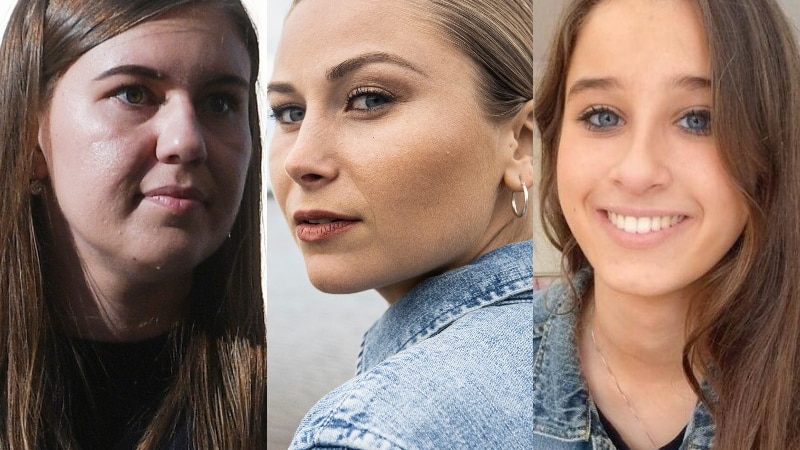 A composite image of Brittany Higgins, Grace Tame and Chanel Contos