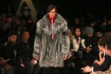Male model in fur for Burberry on the catwalk