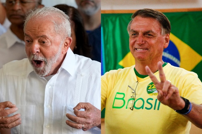A composite image of Luiz Inácio Lula da Silva and Jair Bolsonaro, campaigning