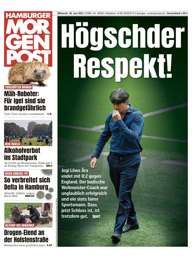 Image of the front page of a German newspaper with the headline 'Much respect!'