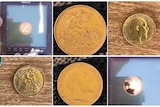 Six different images of coin close-ups.