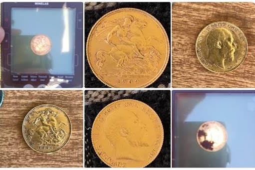 Six different images of coin close-ups.