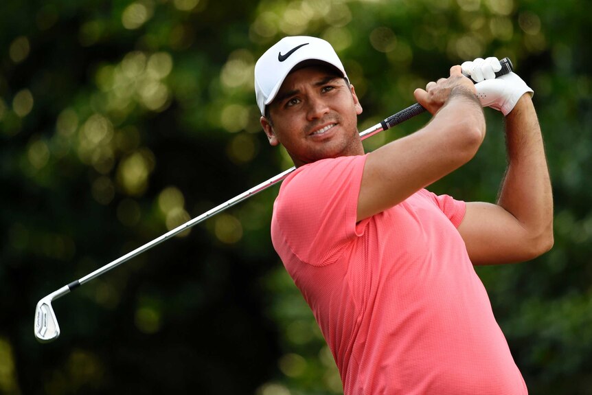 Jason Day tees off on the 14th hole in round one of the PGA Championship
