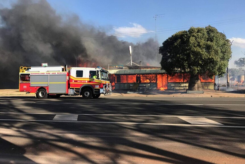 A country pub engulfed in flames