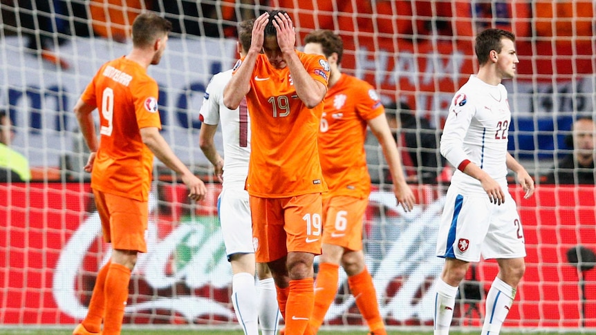 Robin van Persie reacts against Czech Republic