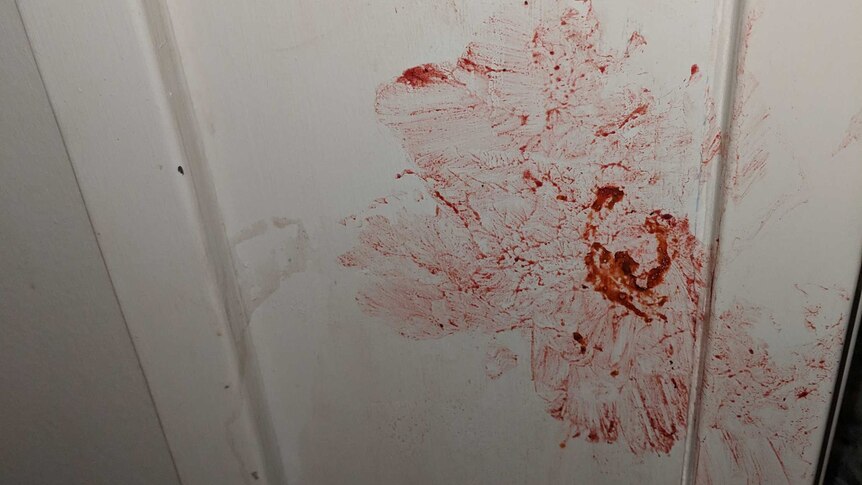 Blood stains on a wall.