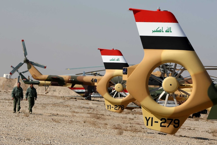 Iraq helicopters during military training session