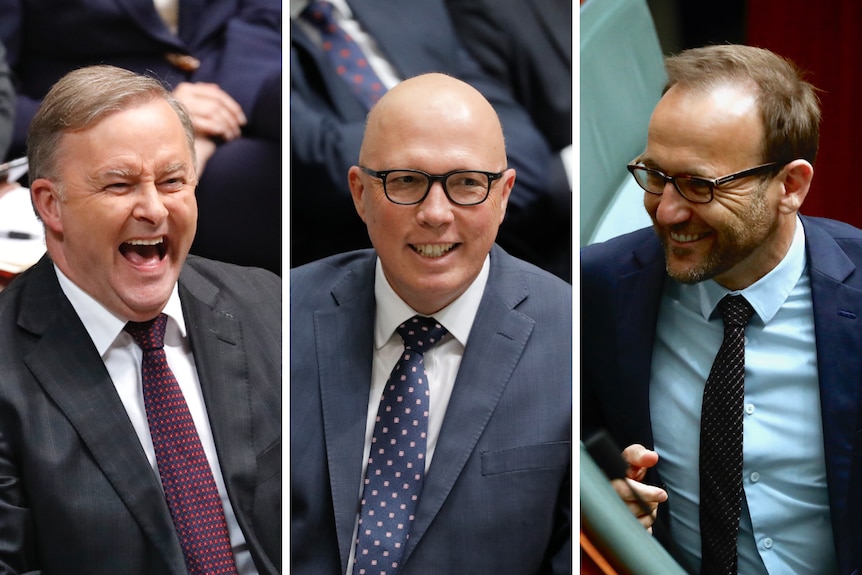 A composite image of the leaders of the Labor, Liberal and Greens parties.