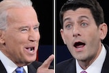 LtoR Joe Biden and Paul Ryan speak at the vice presidential debate.