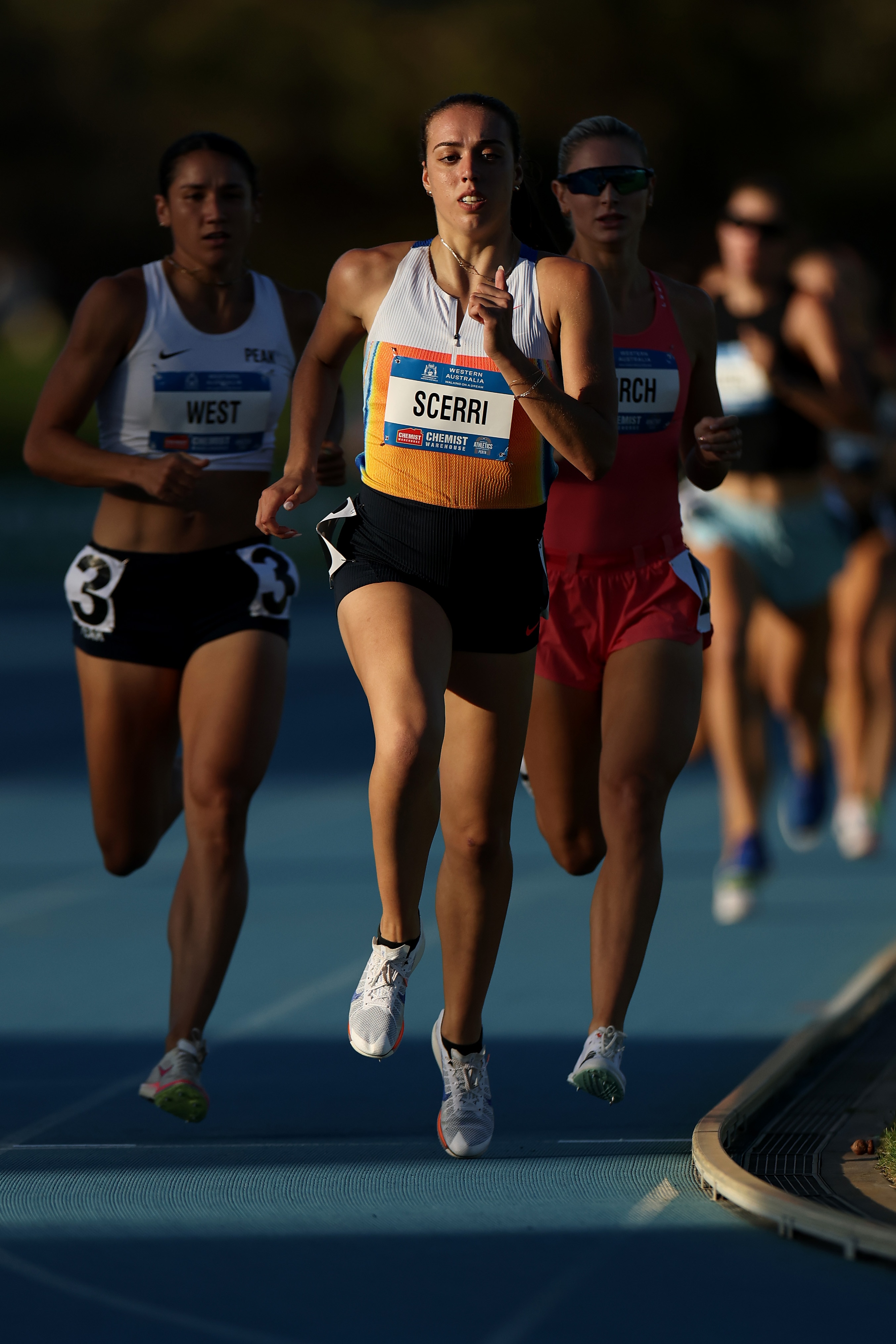 Mia Scerri leads the field in the 800m heptathlon at the Australian Athletics Championships.