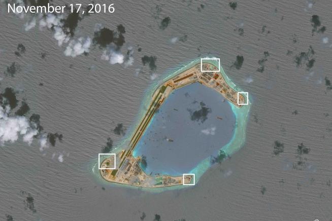 Satellite image of Subi Reef, one of China's artificial islands in the South China Sea