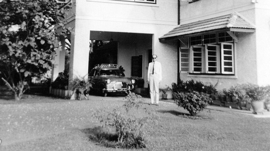 Mark Colvin's father outside the family house in Kuala Lumpur.
