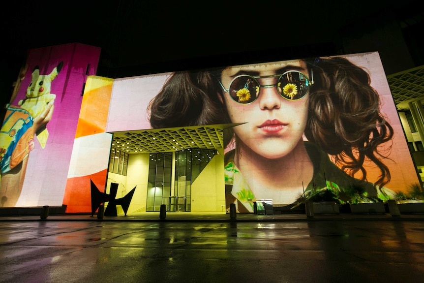 Projections on the National Portrait Gallery feature artwork by local artists.