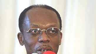 Haitian President Jean-Bertrand Aristide addressing a press conference.