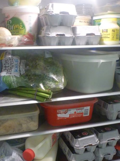 inside a full looking fridge