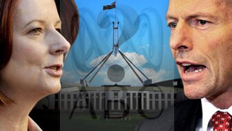 Julia Gillard and Tony Abbott face off across Parliament House (AAP/ABC)