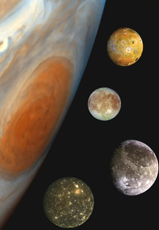 A photo of Jupiter and its moons