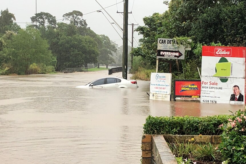 A car in floodwater.