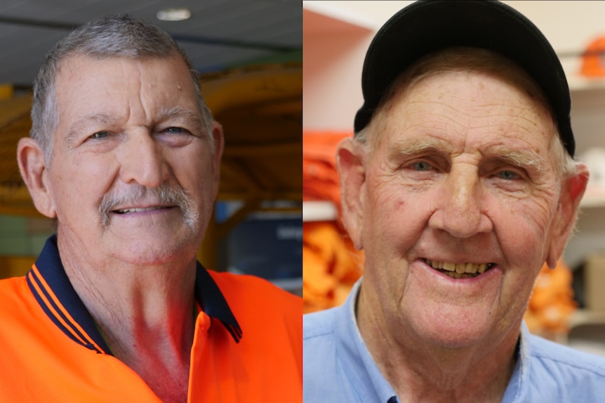 A composite image of two men. Both are aged with greying hair and smile at the camera.