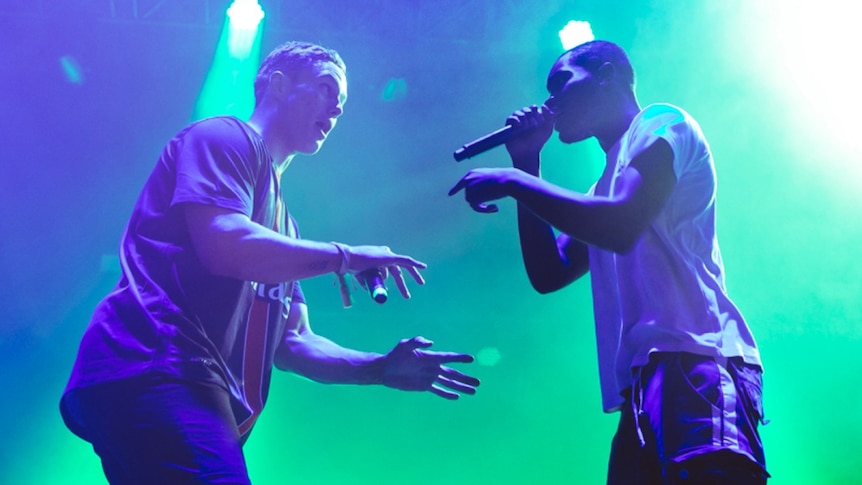 Dave performing live with mega-fan Nick at the Mix-Up tent at Splendour In The Grass, 19 July 2019