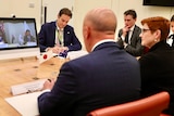 Marise Payne and Peter Dutton on video conferencing with Japanese counterparts.