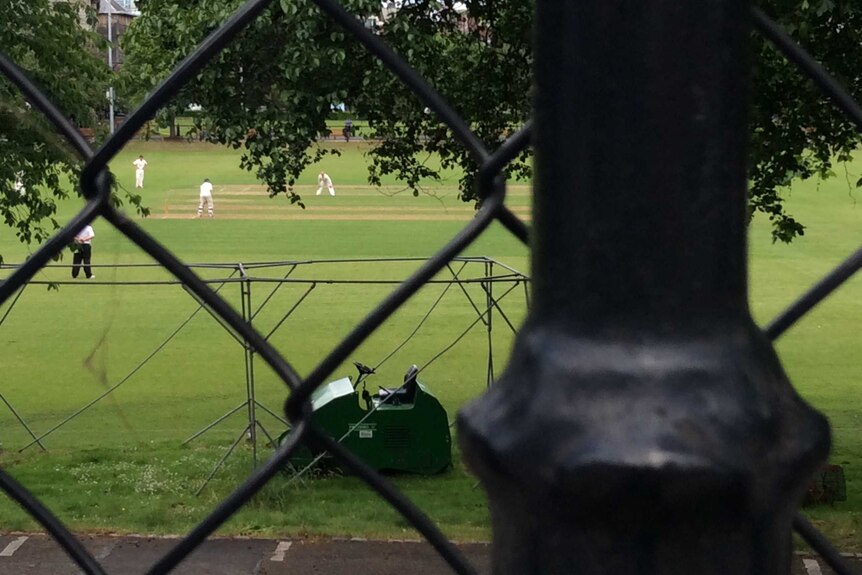 A game of cricket being played at Trinity College, Dublin, on June 3, 2017.