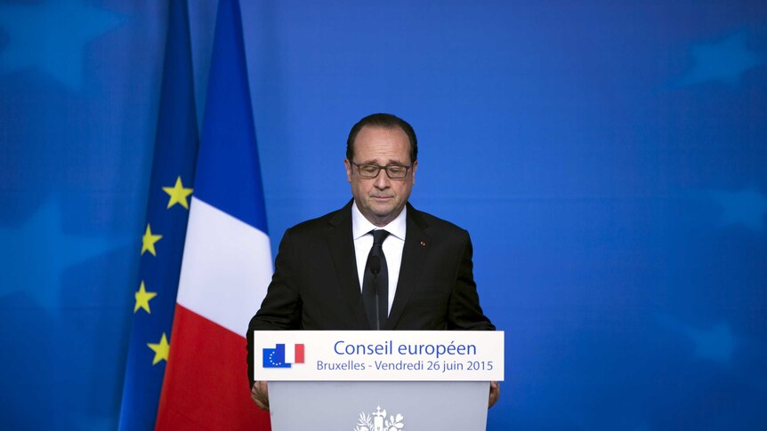 French President Francois Hollande gives a statement