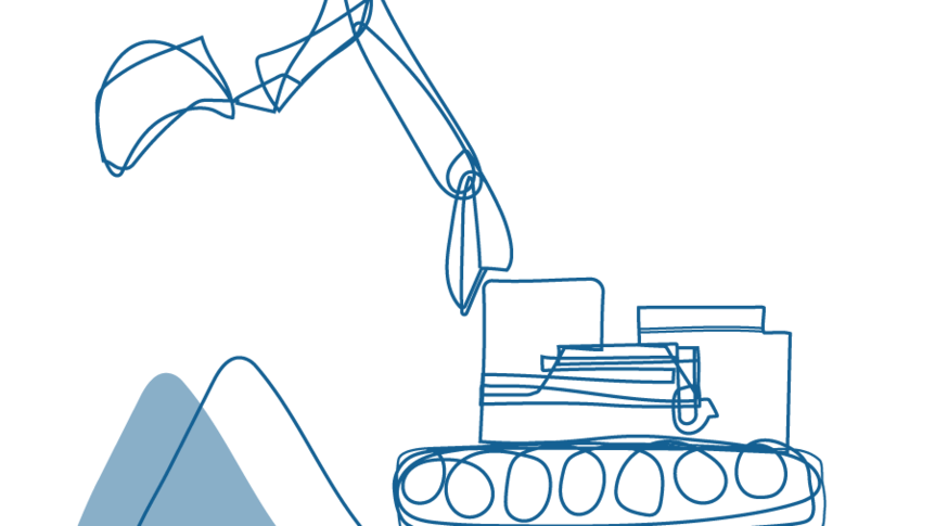 An illustration of a machine digging at a mining site.