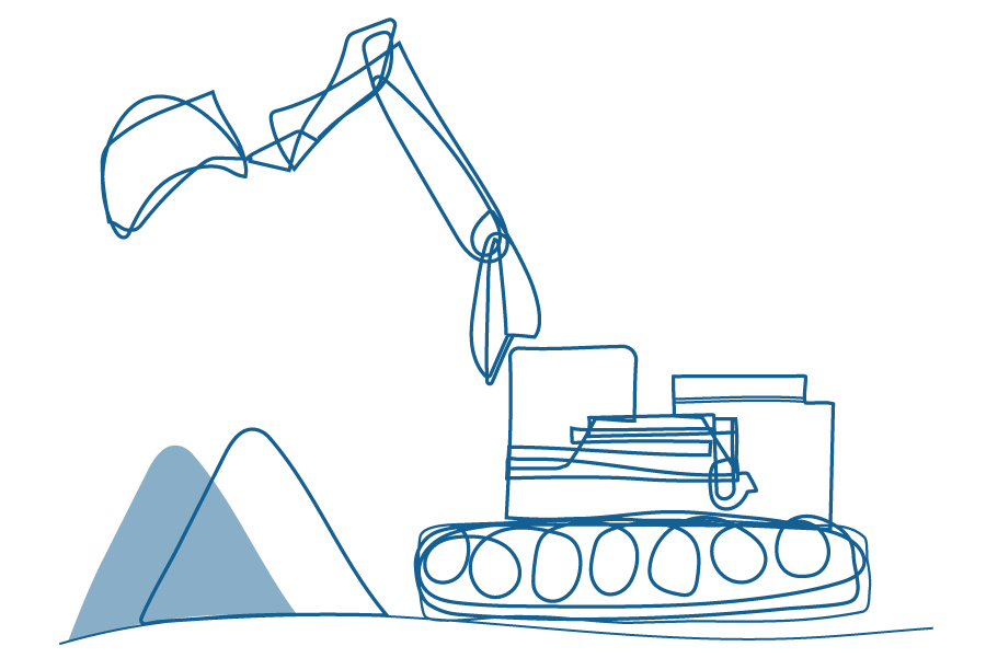 An illustration of a machine digging at a mining site.