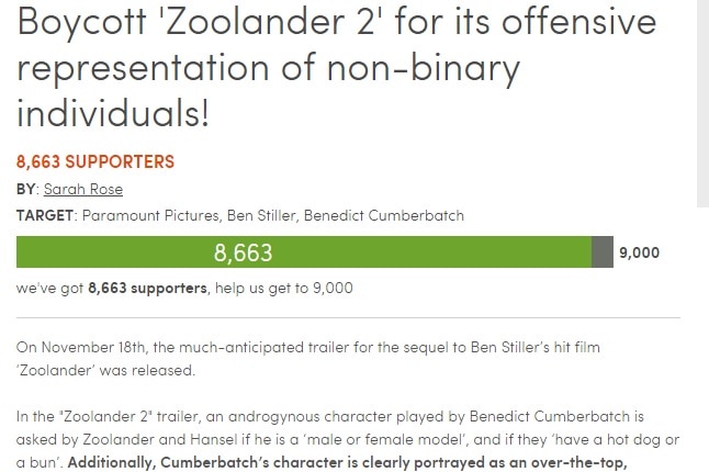 Petition to boycott Zoolander 2 screenshot