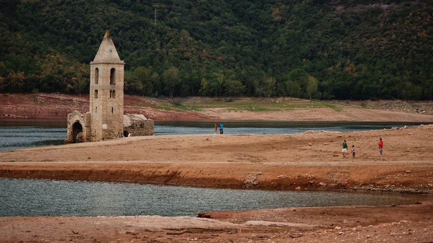 Ruined church shown in Spain's Sau reservoir