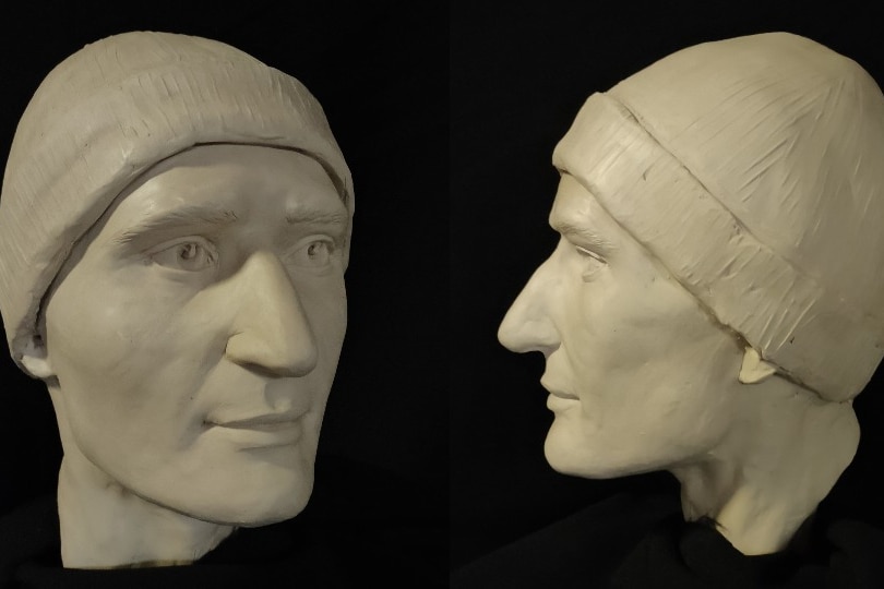 two images of a man's face developed by technology from the scan of a skull.