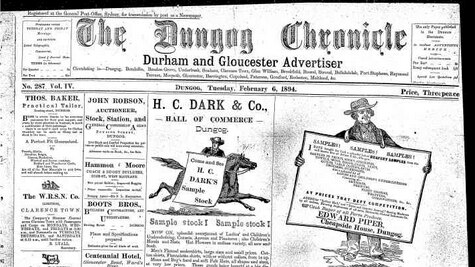 A front page of the Dungog Chronicle from the 1890s.