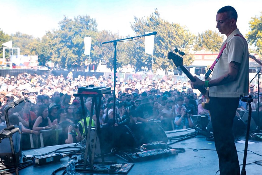 Wolf Alice bassist Theo Ellis performing live at Laneway Festival in Port Adelaide 2018