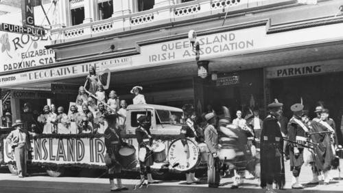 St Patrick's Day float in front of the Queensland Irish Association building in Brisbane 1938.