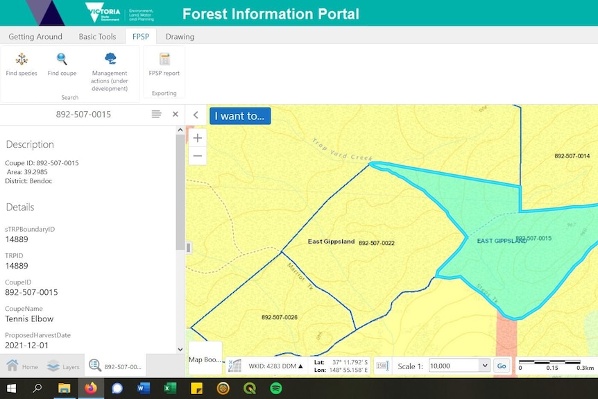 A screenshot of an online schedule, showing a map and logging date