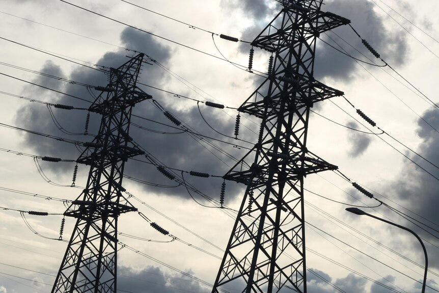 Powerlines on a dark sky. 
