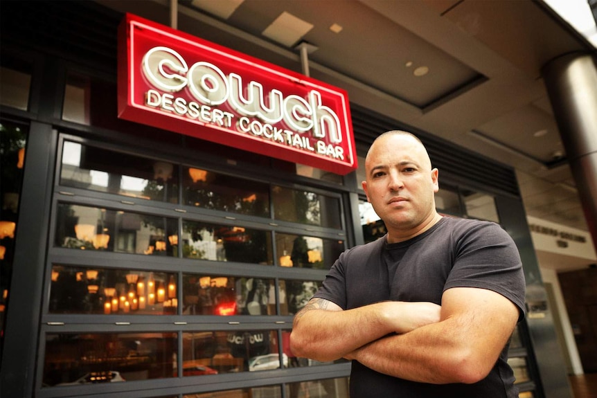 Arif Memis stands outside his dessert cocktail bar Cowch at South Bank in Brisbane.