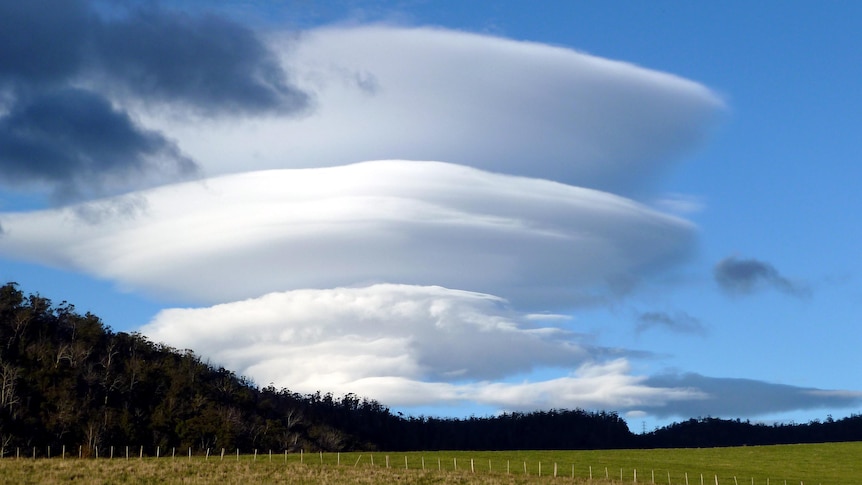 A lenticular cloud forms over Lachlan in Tasmania.