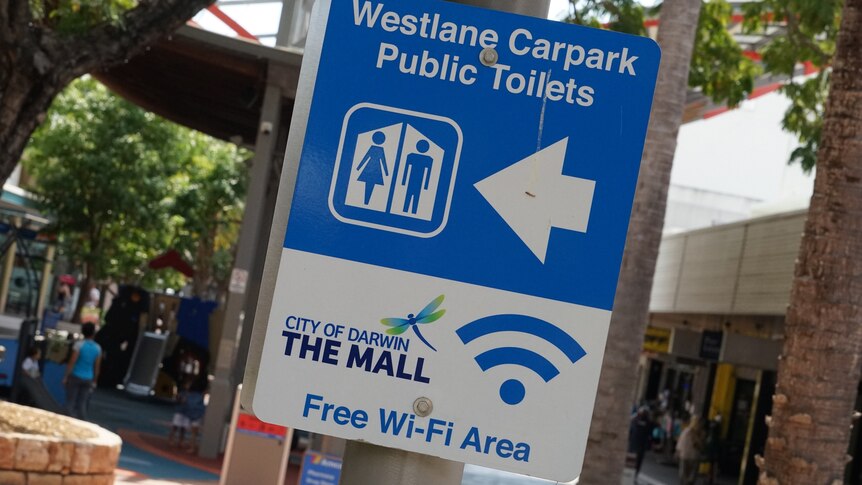 A free Wi-Fi sign in Darwin city