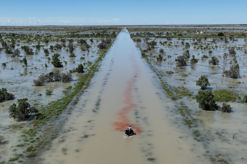 Man on horse in flood water