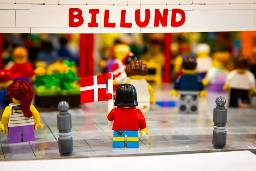 A LEGO replica of the Legoland sign is on display.