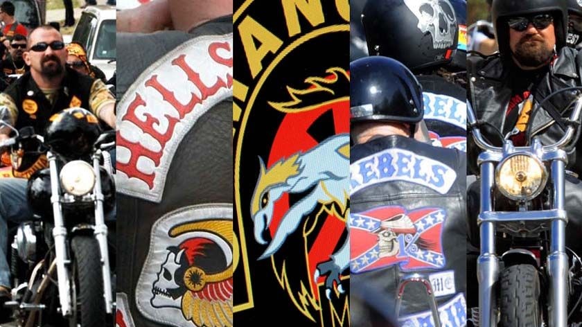 LtoR Bandidos, Hells Angels, Comancheros, Rebels and Gypsy Jokers