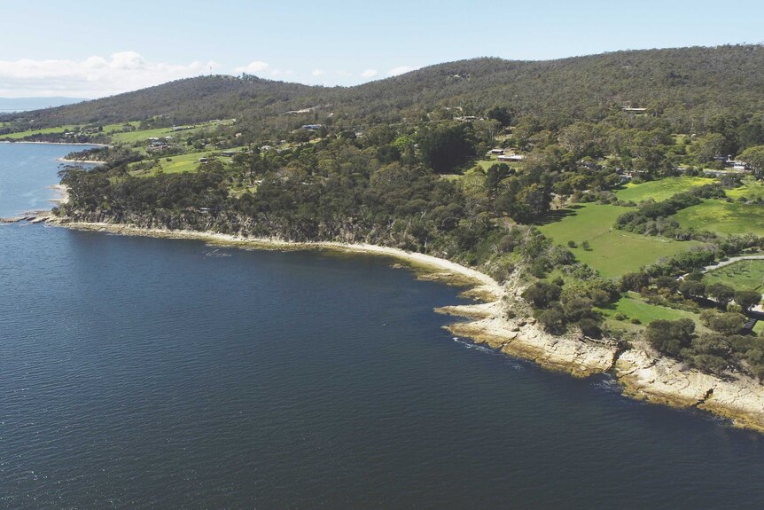 Aerial view of foreshore at Ralphs Bay, Tasmania.