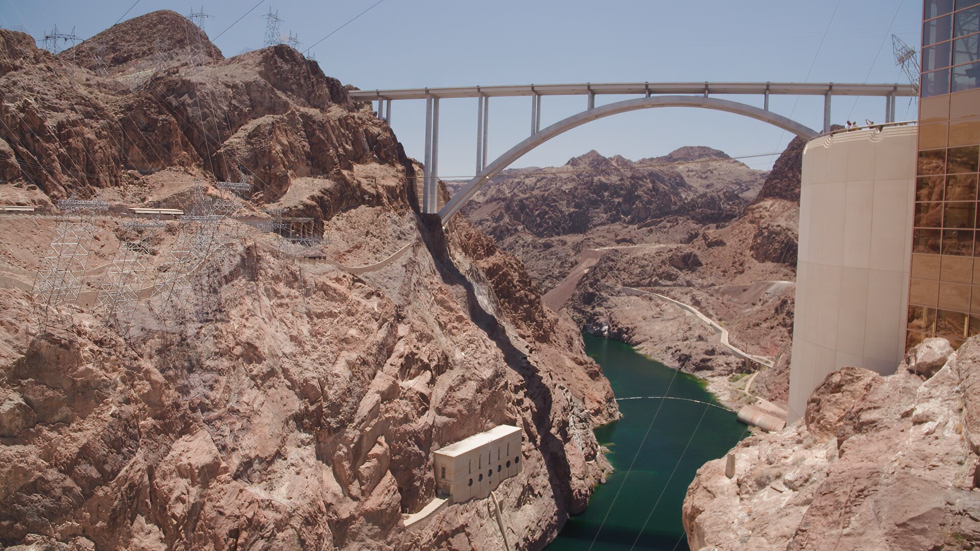 Looking down the river from on top of the Hoover Dam.