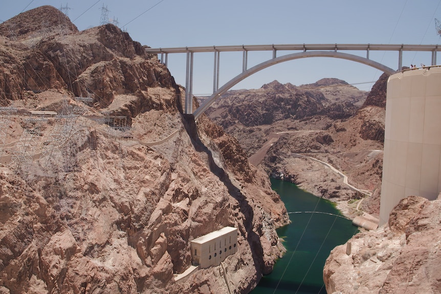 Looking down the river from on top of the Hoover Dam.