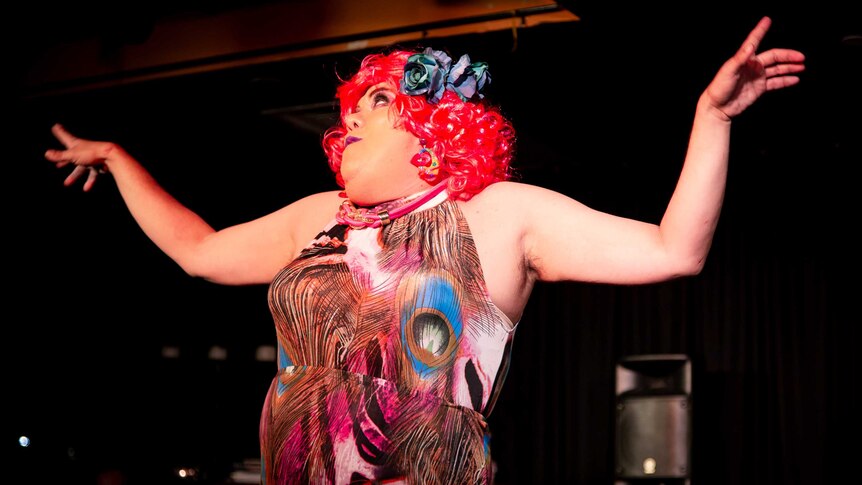 MadB the drag queen performing a lip sync.