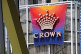 The Crown casino logo is emblazoned on a colourful sign.