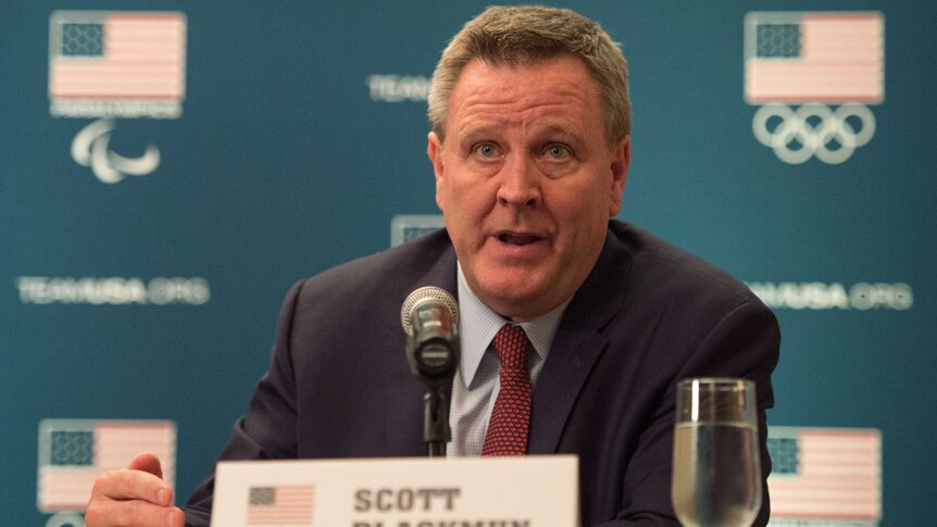 USOC chief executive officer Scott Blackmun addresses the media in San Francisco in 2014.