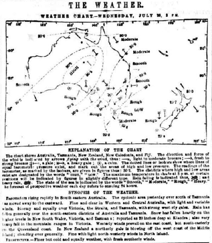 Weather chart with a low just off the Tasman and  and strong winds and rain for the south east